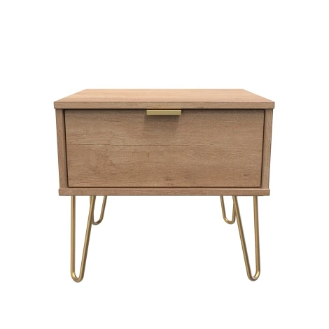 Hong Kong Nebraska Oak 1 Drawer Medium Chest Gold Hairpin Leg
