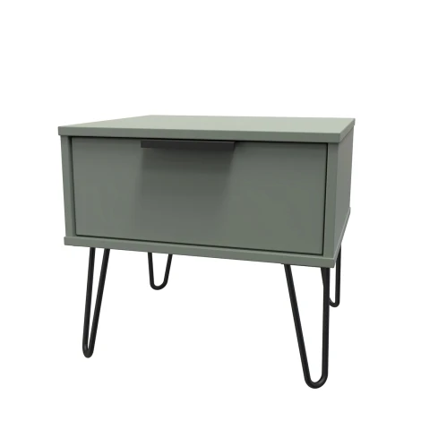 HK022-RG-C - Hong Kong Reed Green 1 Drawer Medium Chest Black Hairpin Leg