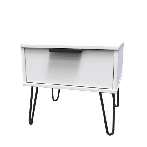 HK022-WM-C - Hong Kong White Matt 1 Drawer Medium Chest Black Hairpin Leg