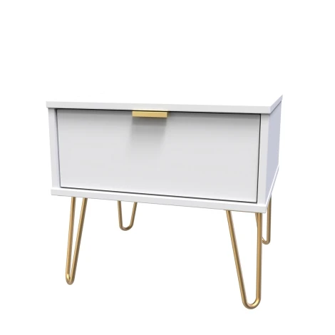 HK022-WM-F - Hong Kong White Matt 1 Drawer Medium Chest Gold Hairpin Leg