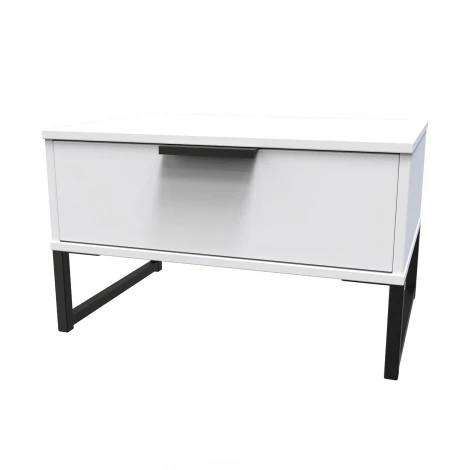 HK022-WM-G - Hong Kong White Matt 1 Drawer Medium Chest Black Sleigh Leg