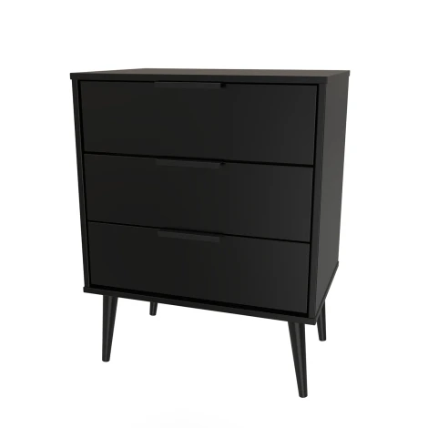 HK023-BM-B - Hong Kong Black 3 Drawer Medium Chest Black Wood Leg