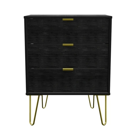 HK023-BM-F - Hong Kong Black 3 Drawer Medium Chest Gold Hairpin Leg