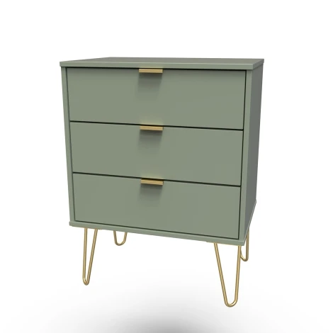 HK023-RG-F - Hong Kong Reed Green 3 Drawer Medium Chest Gold Hairpin Leg