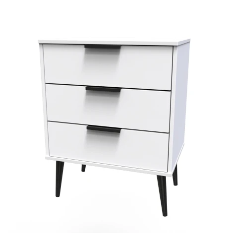 HK023-WM-B - Hong Kong White Matt 3 Drawer Medium Chest Black Wood Leg