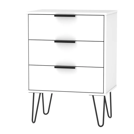 HK023-WM-C - Hong Kong White Matt 3 Drawer Medium Chest Black Hairpin Leg