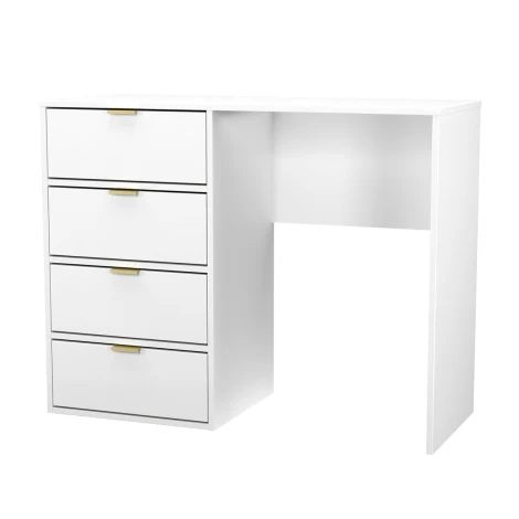 HK028-WM-J - Hong Kong White Matt Single Pedestal Vanity Table Gold Metal Handle