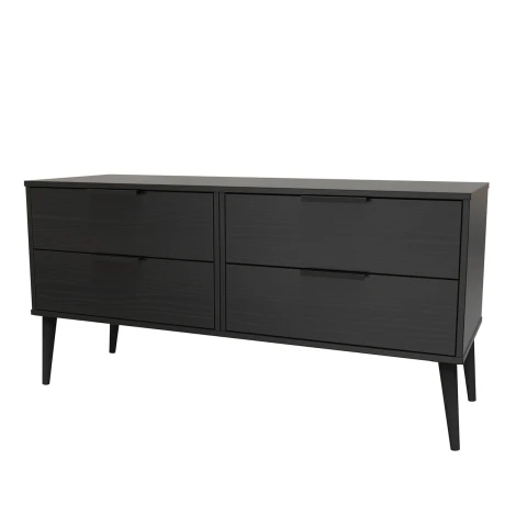 HK036-BM-B - Hong Kong Black 4 Drawer Bed Box Black Wood Leg