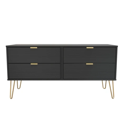HK036-BM-F - Hong Kong Black 4 Drawer Bed Box Gold Hairpin Leg