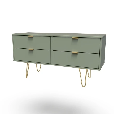 HK036-RG-F - Hong Kong Reed Green 4 Drawer Bed Box Gold Hairpin Leg
