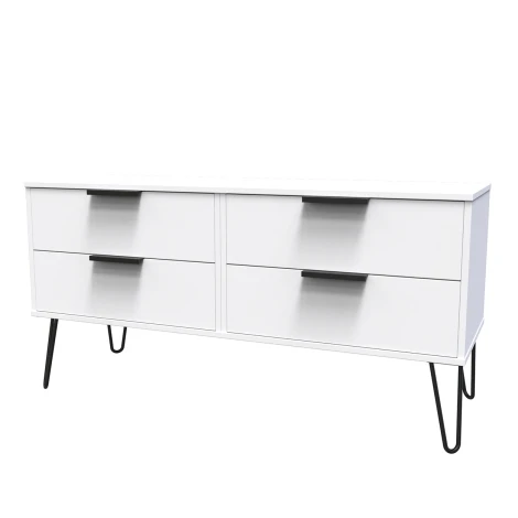 HK036-WM-C - Hong Kong White Matt 4 Drawer Bed Box Black Hairpin Leg