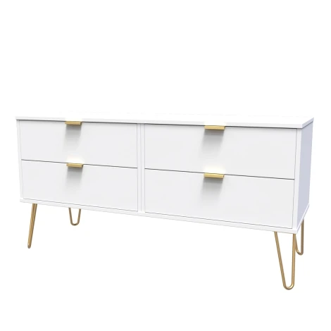 HK036-WM-F - Hong Kong White Matt 4 Drawer Bed Box Gold Hairpin Leg