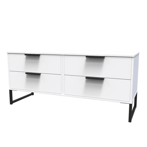 HK036-WM-G - Hong Kong White Matt 4 Drawer Bed Box Black Sleigh Leg