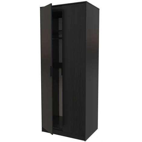 HK080-BM-B - Hong Kong Black 2 Door Plain Tall Double Wardrobe Black Handle