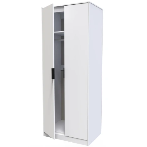HK080-WM-B - Hong Kong White Matt 2 Door Plain Tall Double Wardrobe