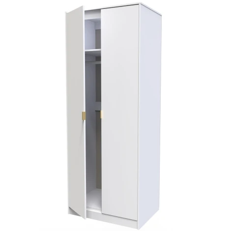 HK080-WM-F - Hong Kong White Matt 2 Door Plain Tall Double Wardrobe
