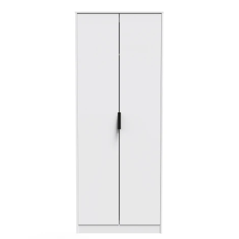 HK080-WM-G - Hong Kong White Matt 2 Door Plain Tall Double Wardrobe