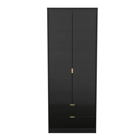 HK081-BM-F - Hong Kong Black 2 Door 2 Drawer Plain Tall Double Wardrobe