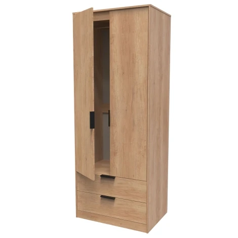 Hong Kong Nebraska Oak 2 Door 2 Drawer Plain Tall Double Wardrobe