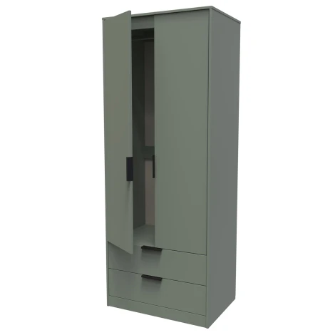 HK081-RG-B - Hong Kong Reed Green 2 Door 2 Drawer Plain Tall Double Wardrobe