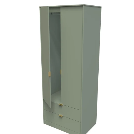 HK081-RG-F - Hong Kong Reed Green 2 Door 2 Drawer Plain Tall Double Wardrobe