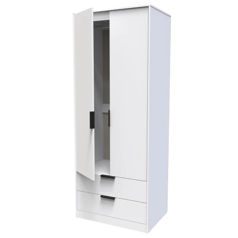 HK081-WM-C - Hong Kong White Matt 2 Door 2 Drawer Plain Tall Double Wardrobe
