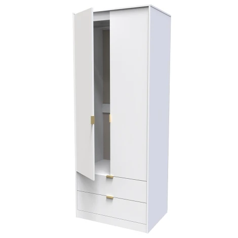 HK081-WM-F - Hong Kong White Matt 2 Door 2 Drawer Plain Tall Double Wardrobe