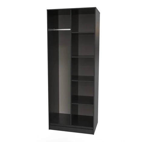 HK084-BM-B - Hong Kong Black Open Shelf Tall Wardrobe Black Handle