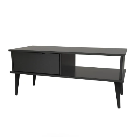 HK231-BM-B - Hong Kong Black 1 Drawer Coffee Table Black Wooden Legs