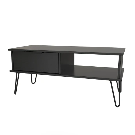 HK231-BM-C - Hong Kong Black 1 Drawer Coffee Table Black Hairpin Legs