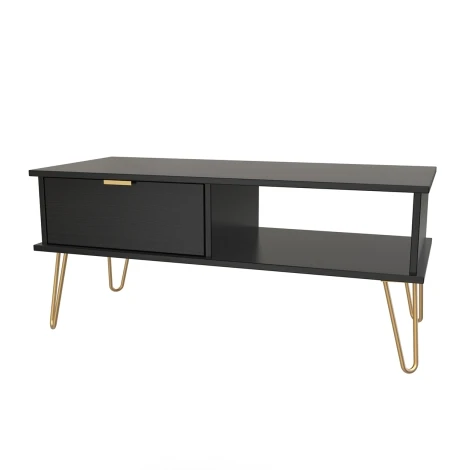 HK231-BM-F - Hong Kong Black 1 Drawer Coffee Table Gold Hairpin Legs