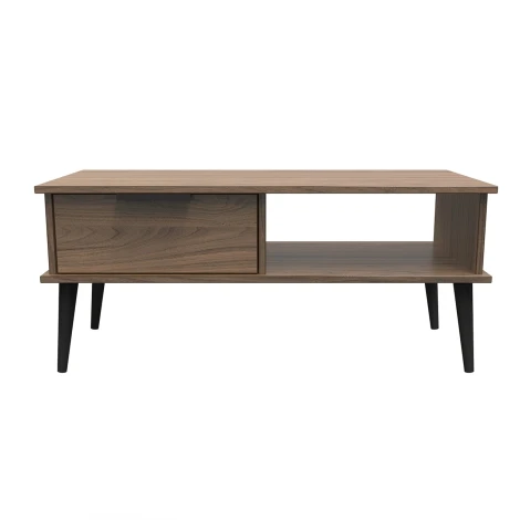HK231-CW-B - Hong Kong Carini Walnut 1 Drawer Coffee Table Black Wooden Legs