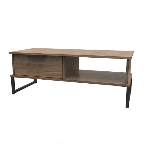 HK231-CW-G - Hong Kong Carini Walnut 1 Drawer Coffee Table Black Sleigh Legs