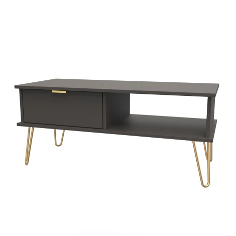 HK231-GB-F - Hong Kong Graphite 1 Drawer Coffee Table Gold Hairpin Legs