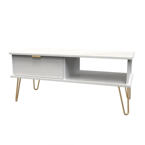 HK231-MB-F - Hong Kong Marble 1 Drawer Coffee Table Gold Hairpin Legs