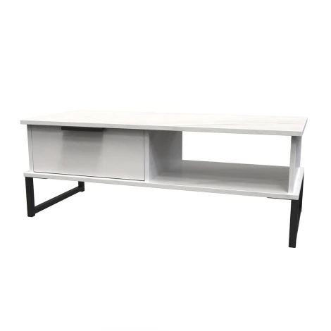 HK231-MB-G - Hong Kong Marble 1 Drawer Coffee Table Black Sleigh Legs