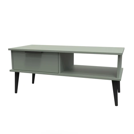 HK231-RG-B - Hong Kong Reed Green 1 Drawer Coffee Table Black Wood Legs