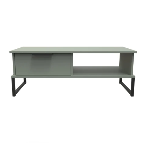 HK231-RG-G - Hong Kong Reed Green 1 Drawer Coffee Table Black Sleigh Legs