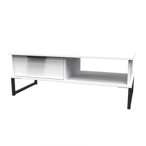 HK231-WM-G - Hong Kong White Matt 1 Drawer Coffee Table Black Sleigh Legs