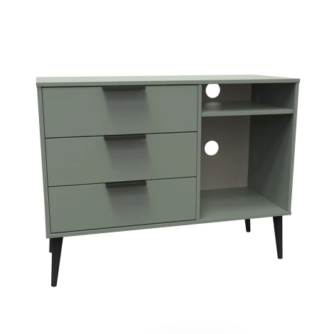 HK246-RG-B - Hong Kong Reed Green 3 Drawer TV Unit Black Wood Legs