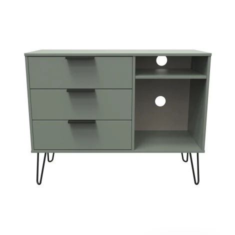 HK246-RG-C - Hong Kong Reed Green 3 Drawer TV Unit Black Hairpin Legs
