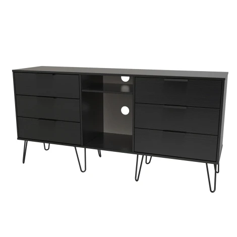 HK247-BM-C - Hong Kong - Black - 6 Drawer - TV Unit - Black Harpin Legs