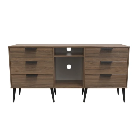 HK247-CW-B - Hong Kong - Carini Walnut - 6 Drawer - TV Unit - Black Wooden Legs
