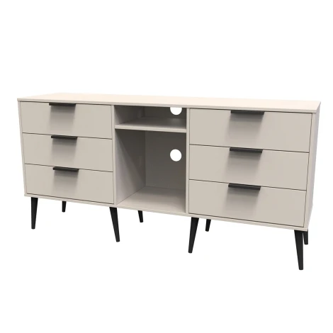 HK247-KM-B - Hong Kong - Kashmir Matt - 6 Drawer - TV Unit - Black Wooden Legs