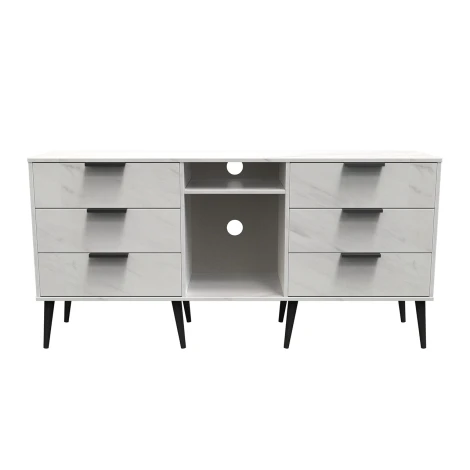 HK247-MB-B - Hong Kong - Marble - 6 Drawer - TV Unit - Black Wooden Legs