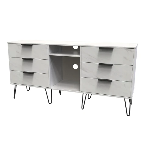 HK247-MB-C - Hong Kong - Marble - 6 Drawer - TV Unit - Black Hairpin Legs