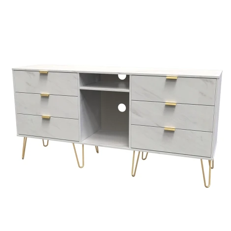 HK247-MB-F - Hong Kong - Marble - 6 Drawer - TV Unit - Gold Hairpin Legs