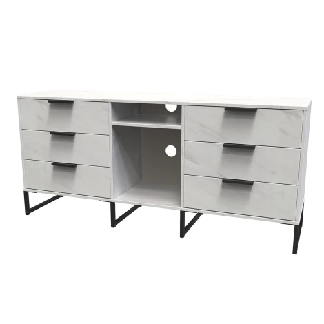 HK247-MB-G - Hong Kong - Marble - 6 Drawer - TV Unit - Black Sleigh Legs