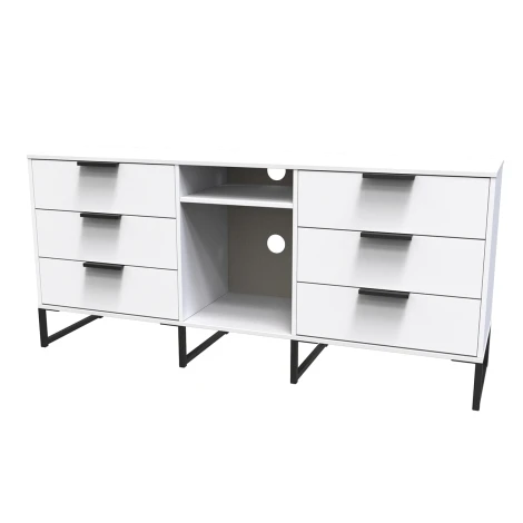 HK247-WM-G - Hong Kong - White Matt - 6 Drawer - TV Unit - Black Sleigh Legs