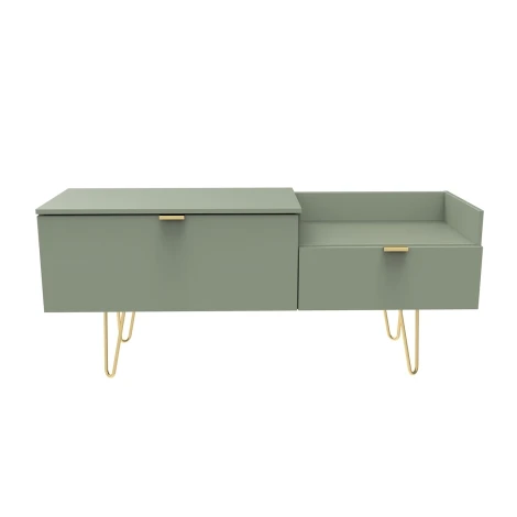 HK248-RG-F - Hong Kong - Reed Green - TV Console Unit - Gold Hairpin Legs